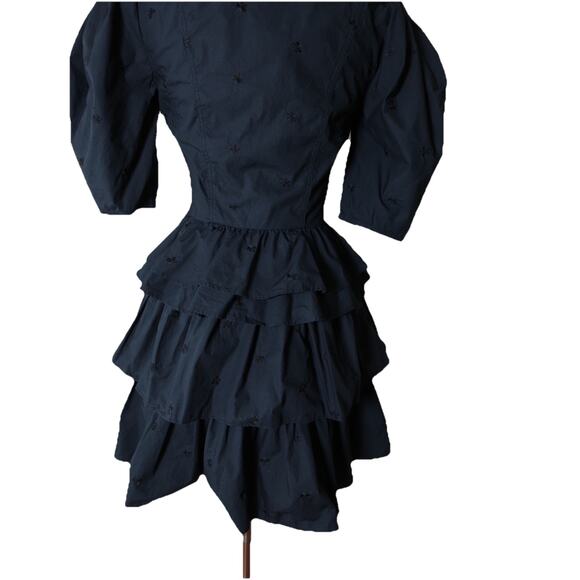 ULLA JOHNSON Linnea Tiered Embroidered Cotton Poplin Mini Dress Size 00 - Picture 11 of 15